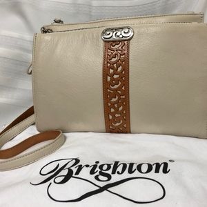 Brighton Kelsie Cream and Tan Crossbody Purse